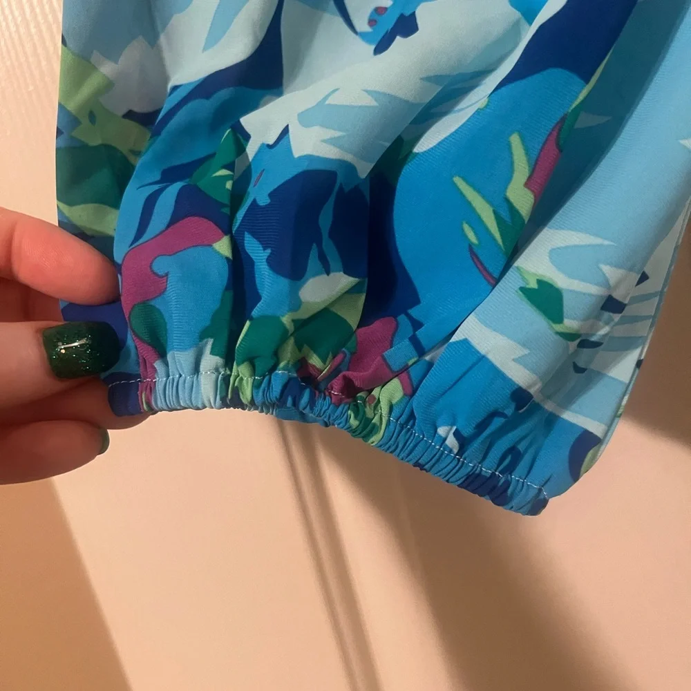 NWOT Blue Multicolor Floral Button Down 3/4 Puff Sleeve Easter Maxi Dress Small - Picture 9 of 12